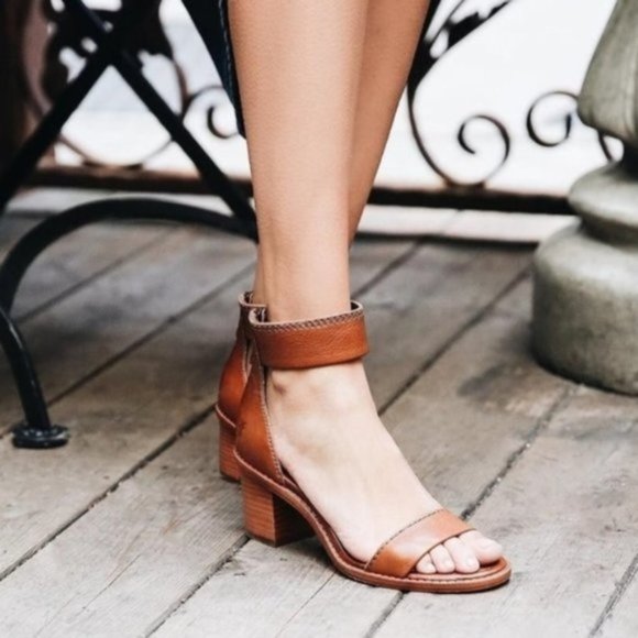 $340 Frye Teal/Turquoise Brielle Scallop Leather Suede Ankle Strap Heel Sandals - Picture 8 of 16